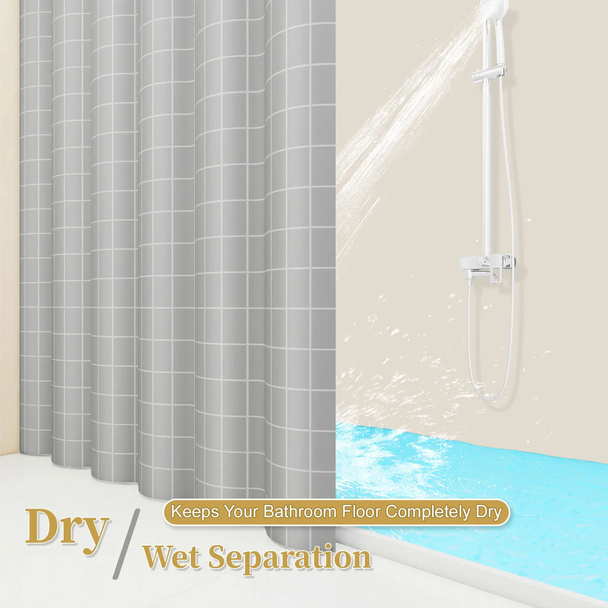 rideau douche gris carreaux blancs moderne opacité ourlet standard éva respectueux environnement