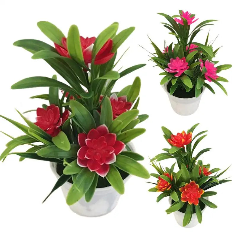 décoration maison plante artificielle pot blanc feuilles vertes fleurs colorées tropicalextérieur festif