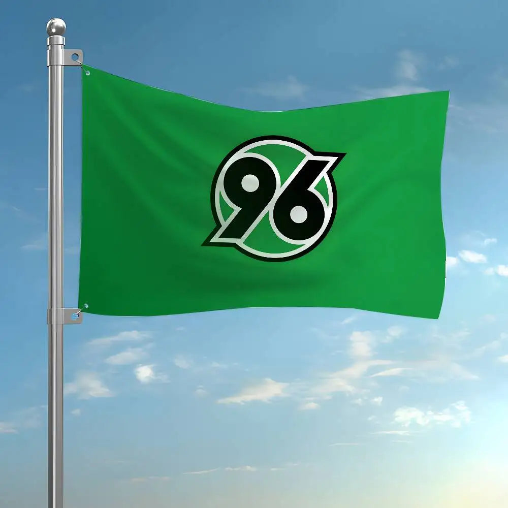 drapeau vert noir blanc logo 96 HANNOVER 96 moderne sportif polyester 100cm 90cm 80cm
