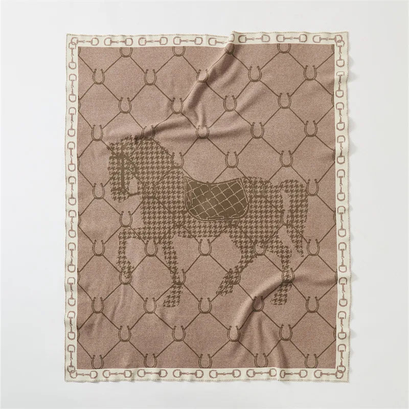 couverture tricotée acrylique moderne beige marron orange américain motif chaines carres portable printemps automne
