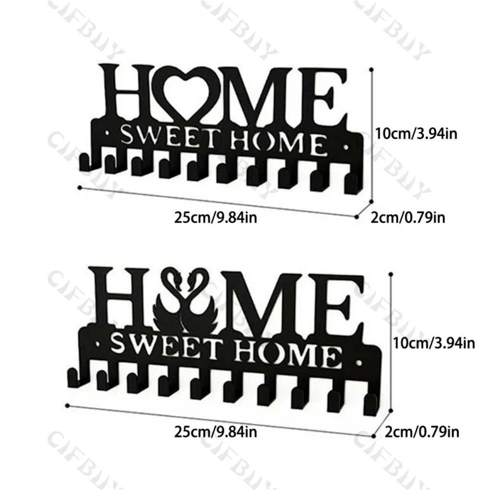 porte clés mural décoratif lettres cœur noir blanc moderne adhésif clés télécommande pendentifs