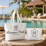 sac main toile blanche pochette logo poignées détachables fermeture éclair