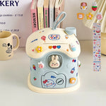 jouet maison banque rose bleu lapins ballons fruits cartoon enfant porte fenetre poignée cute