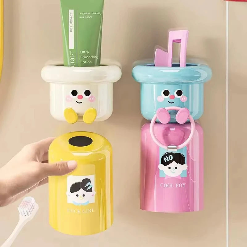 organisateur mural salle bain porte brosses dents tubes crème supports rangement enfants motifs souriants