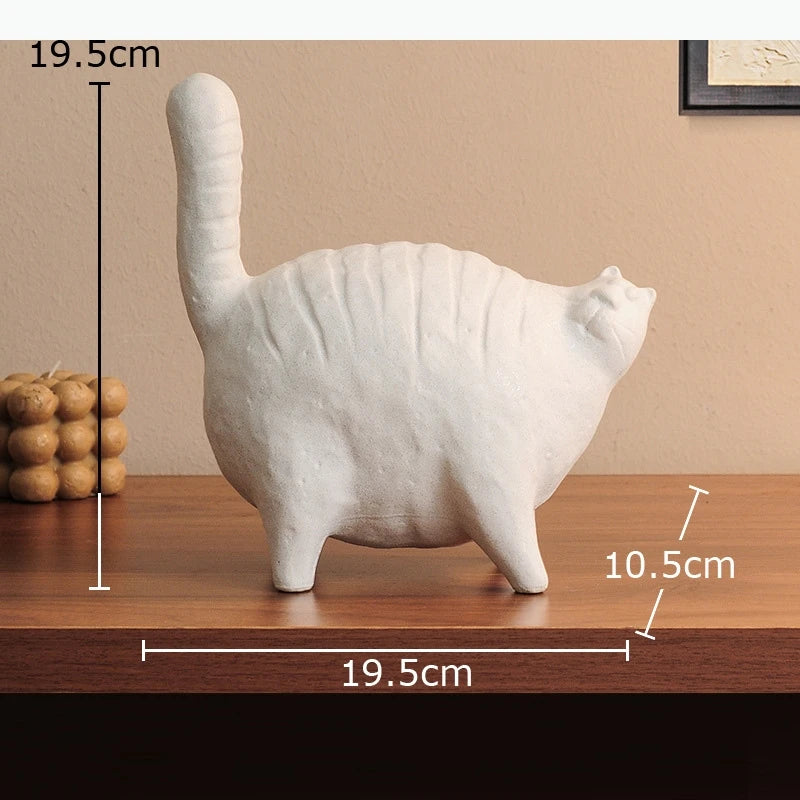 statuette chat blanc brun terre cuite texture rugueuse moderne minimaliste