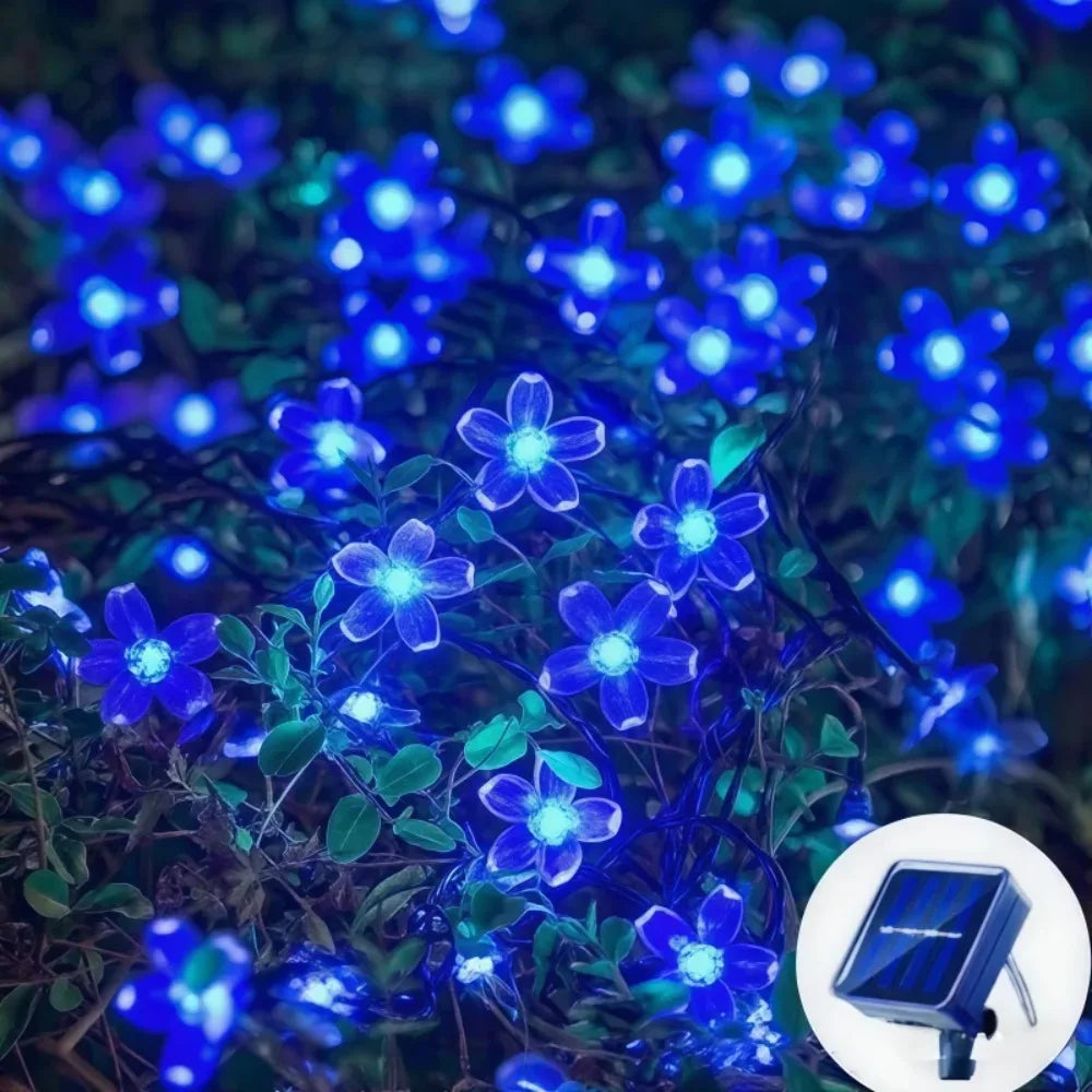 guirlande lumineuse solaire fleurs bleu jaune moderne 5m 20leds 8modesextérieur