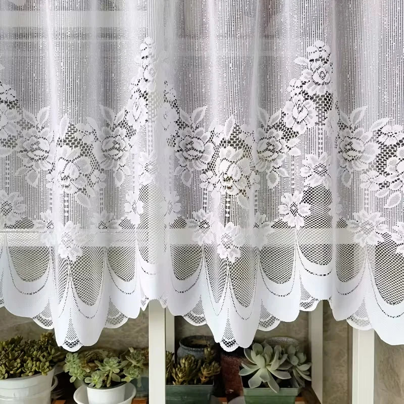 rideau blanc dentelle florale transparent classique fenêtre plate polyester 100%