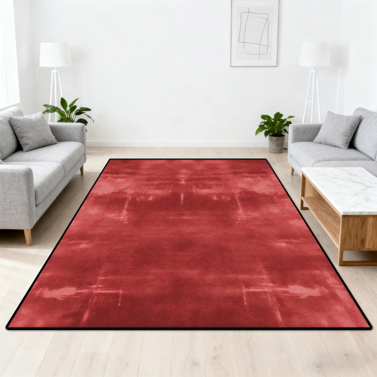 Tapis rectangle moderne gris clair dans un intérieur scandinave