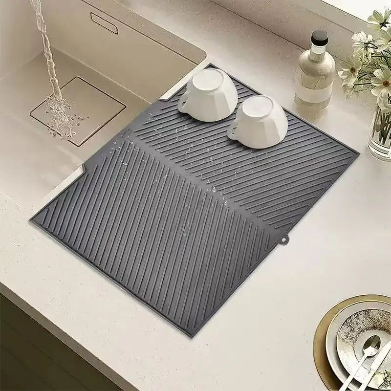 tapis drainage silicone gris rayures diagonales moderne respectueux environnement pliable