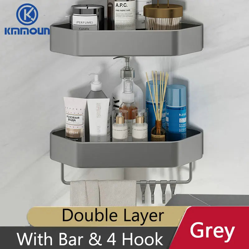 étagère d'angle aluminium noir mat salle bain moderne étagère gris mat salle douche clips