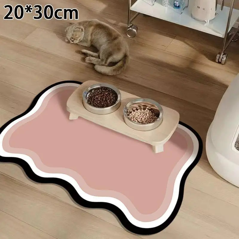 tapis absorbant moderne gris noir blanc chats chiens gamelles antibruit