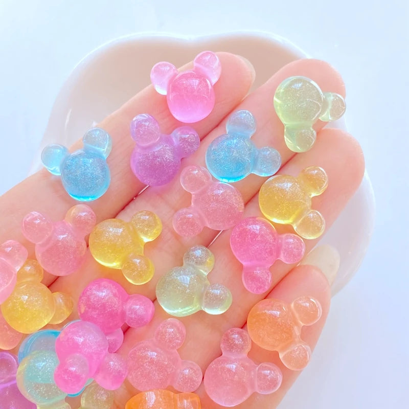 decoratives resine forme coeur etoile fleur couleurs vert jaune rose blanc bleu violet 11mm