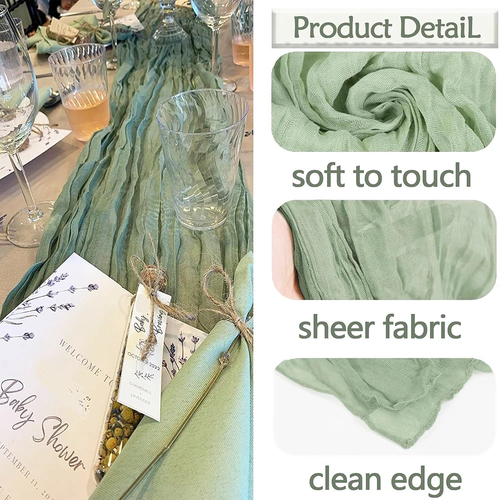ruban table crêpe plissé vert olive bleu clair rose pâle boho élégant décoration mariage