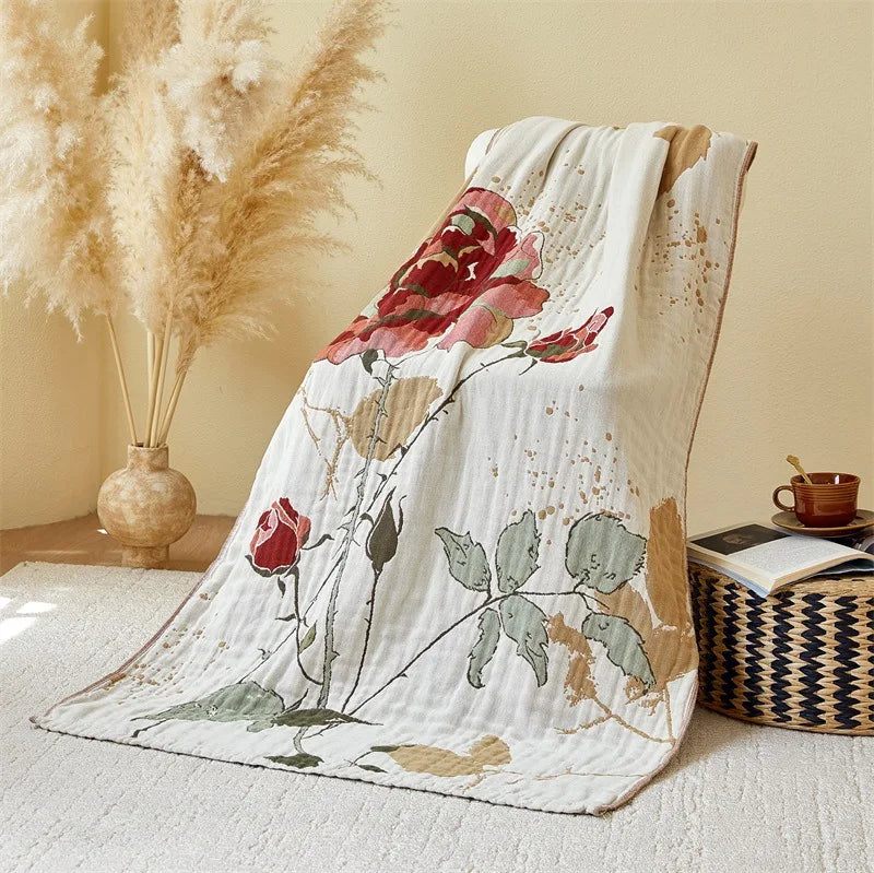 serviette bain coton fleuri couverture rectangulaire absorbante lavable machine rustique années 26 30
