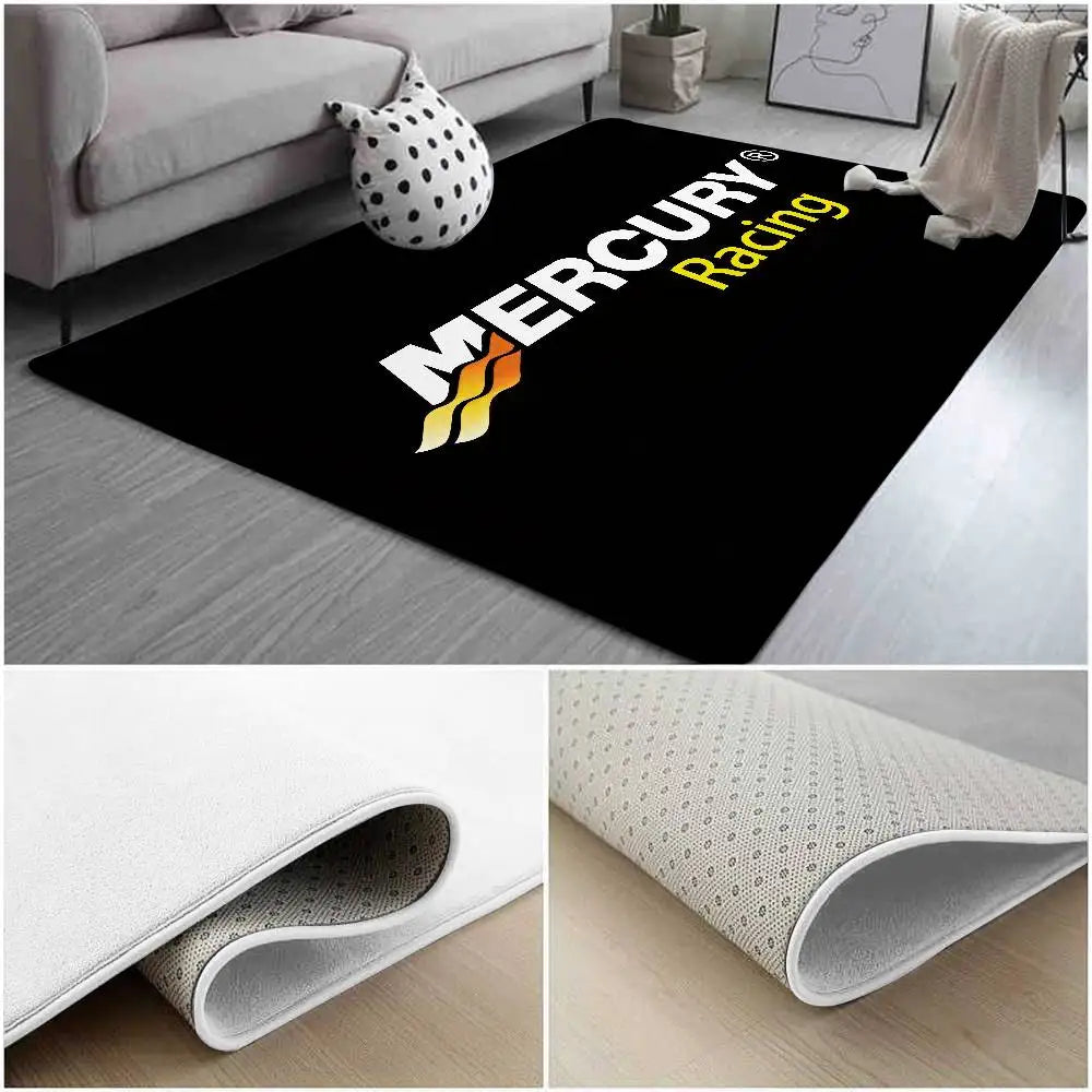 tapis anti dérapant moderne logo mercury racing noir jaune salon salle bain entrée 100x150cm