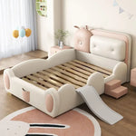 lit enfant toboggan simili cuir beige rose doux moderne tapis rond coussins