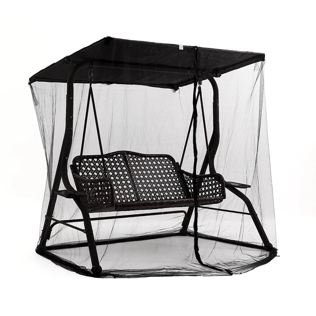 balançoire moderne toile anti moustiques fer noir rattan tringlesextérieur jardinSuspension