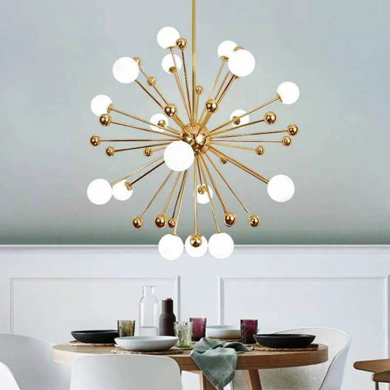 suspension lumineuse moderne or blanc 18 lumières structure radiale scandinave