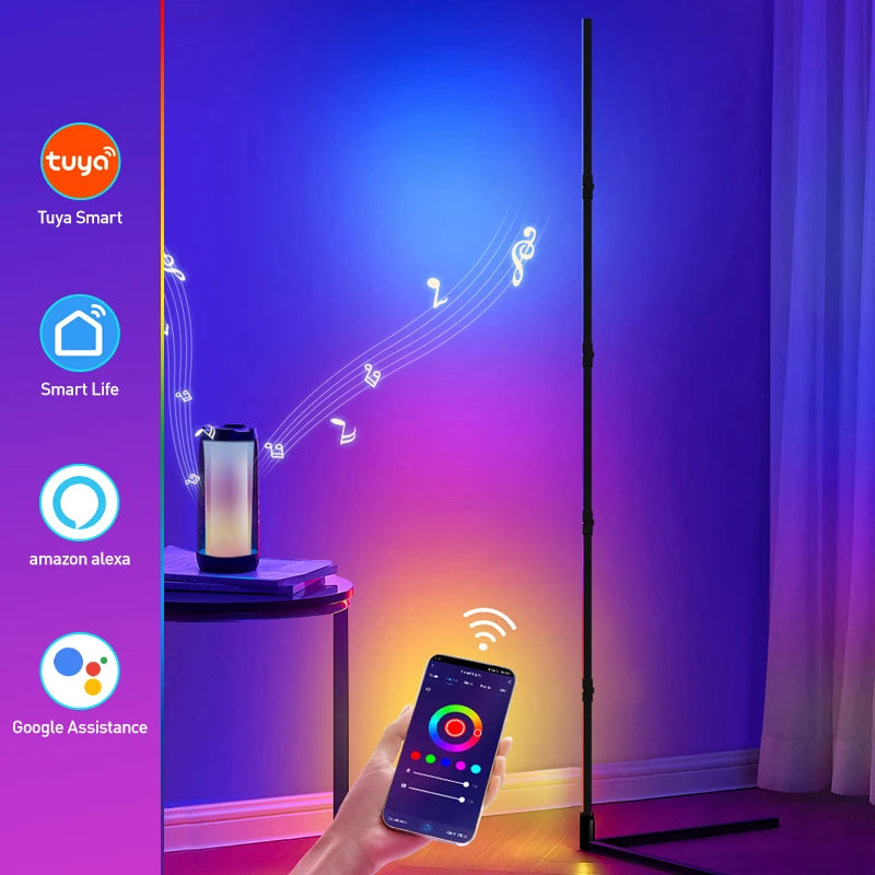 lampe sol led moderne noire pieds haute intensité réglable télécommande