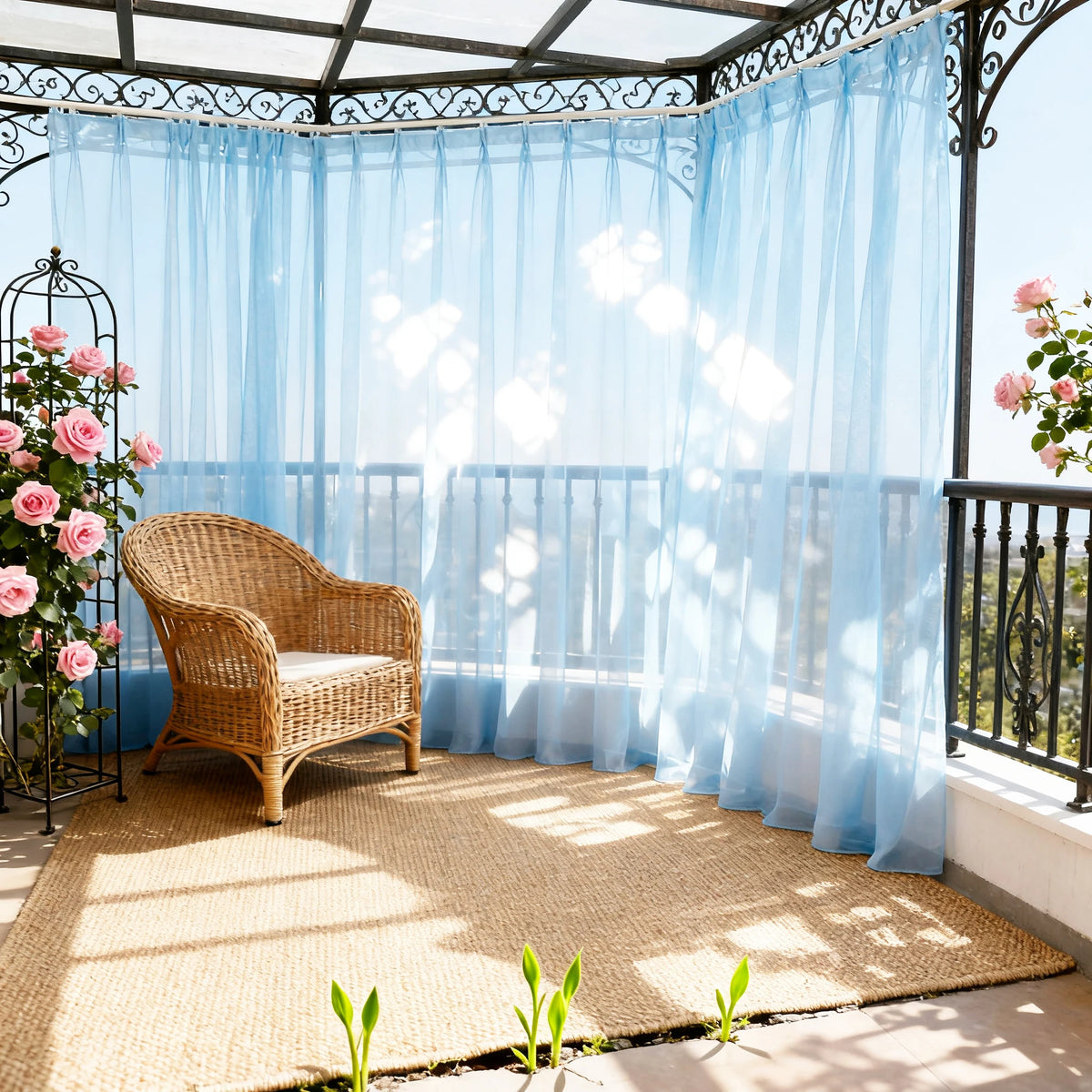 rideaux tulle transparent bleu clair moderne fenêtre 160x300cm deux panneaux polyester