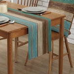 chemin table moderne rayures horizontales bleu beige marron décor cuisine maison textile polyester