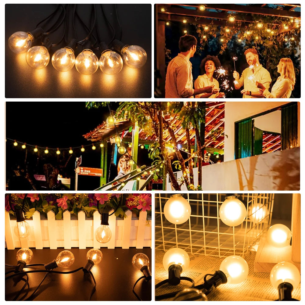 guirlande lumineuse vintage extérieur ampoules rondes transparentes fil noir clips décoration mariage jardin