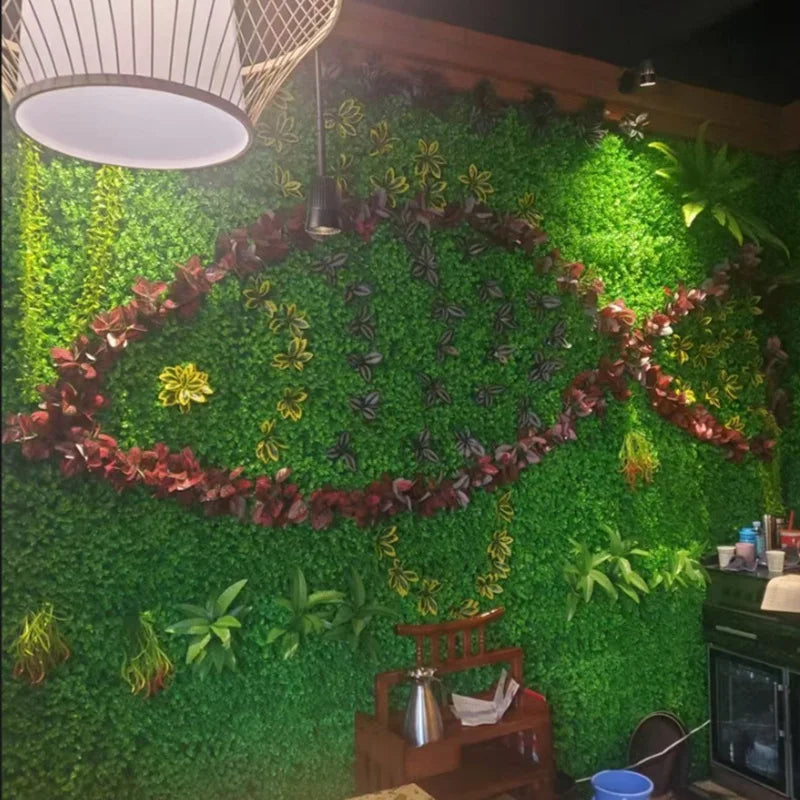 panneaux végétaux artificiels 25x25cm pièces feuillage dense décoration murale extérieure fixés accrochés éléments floraux