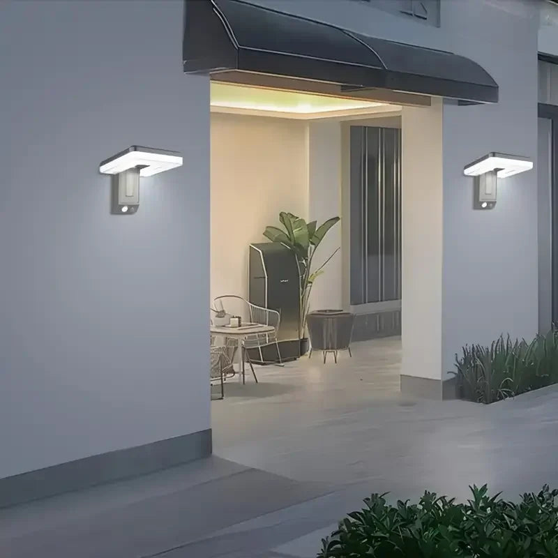lampe murale solaire 120 led noir moderne détecteur mouvement ip65 plianteurgence certifiée oeilletsABS
