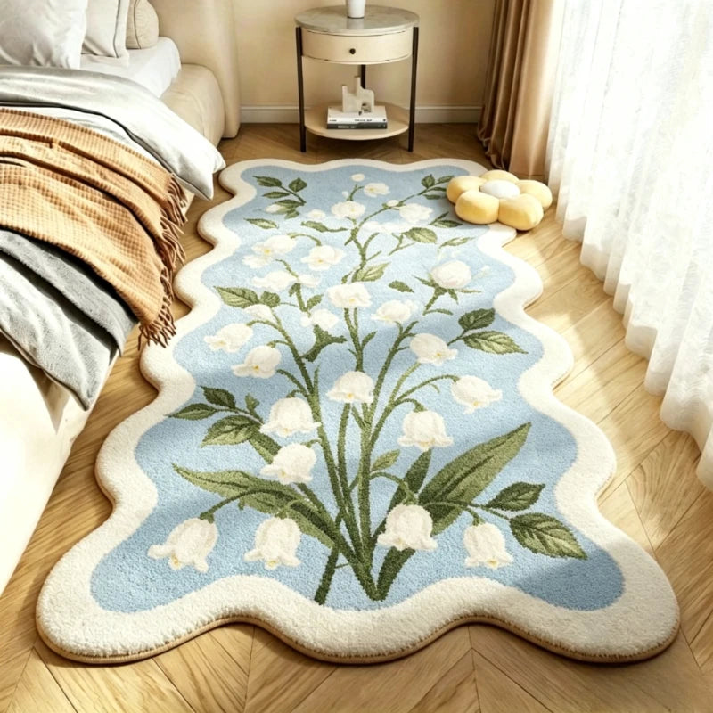 tapis pastoral rose fleurs blanches classique floral salon chambre nordique polyeste