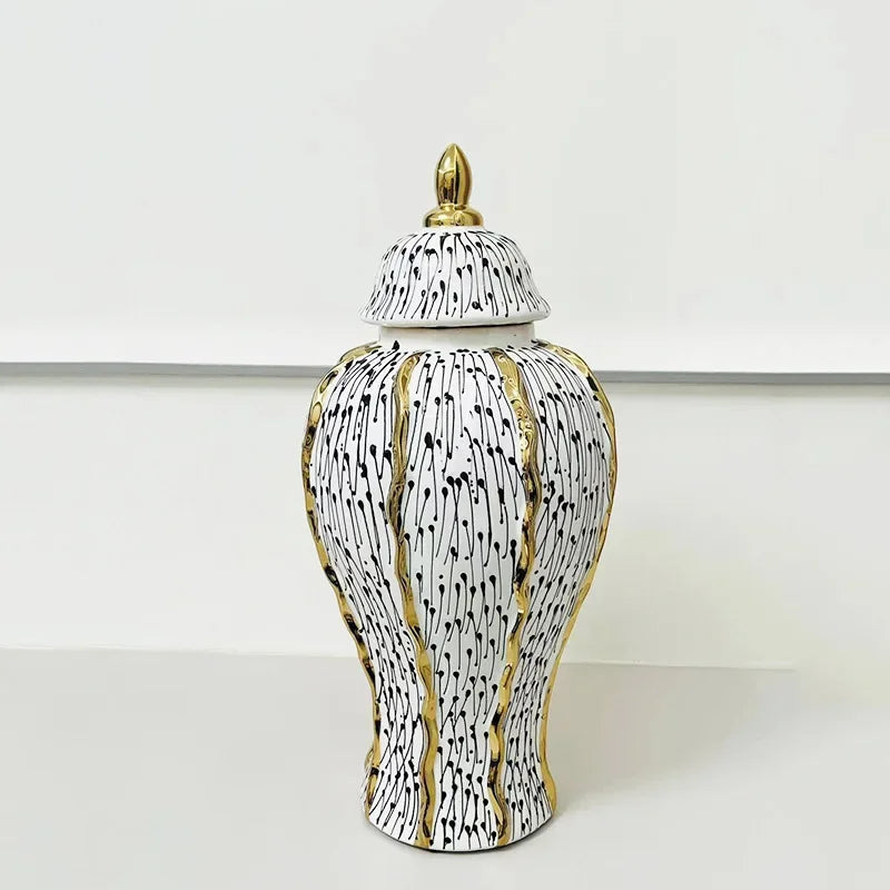 vase géométrique pois bordure dorée blanc noir intérieur élégant classique deco fleur pot gingembre
