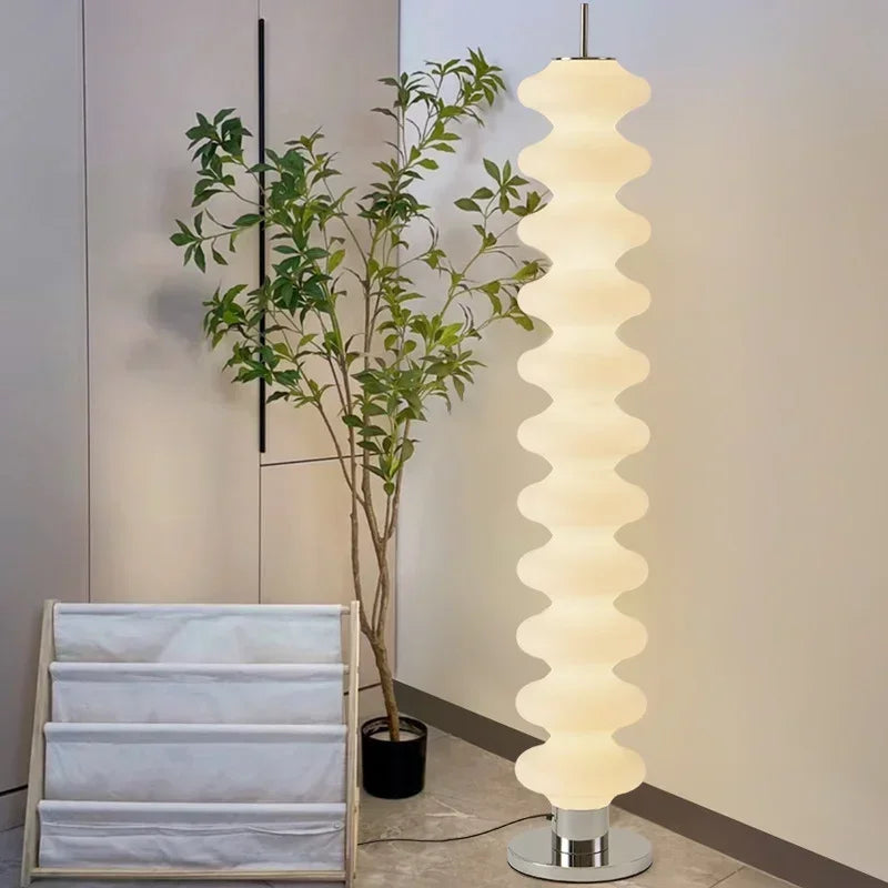 lampe sol moderne blanc rayures horizontales base circulaire contemporain éclairage d'intérieur led sans fil