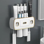 porte brosses dents adhésif moderne rangement dentifrice distributeur blanc or