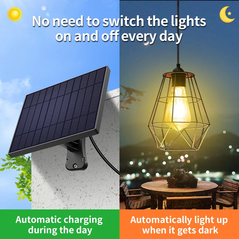 lampe solaire rechargeable led noir grille géométrique vintage clips câble flexible 16 pieds