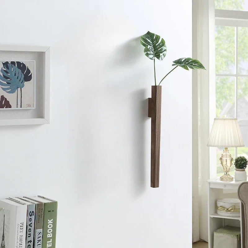 vases muraux bois naturel minimaliste modernes japonais fleurs plantes fixation murale