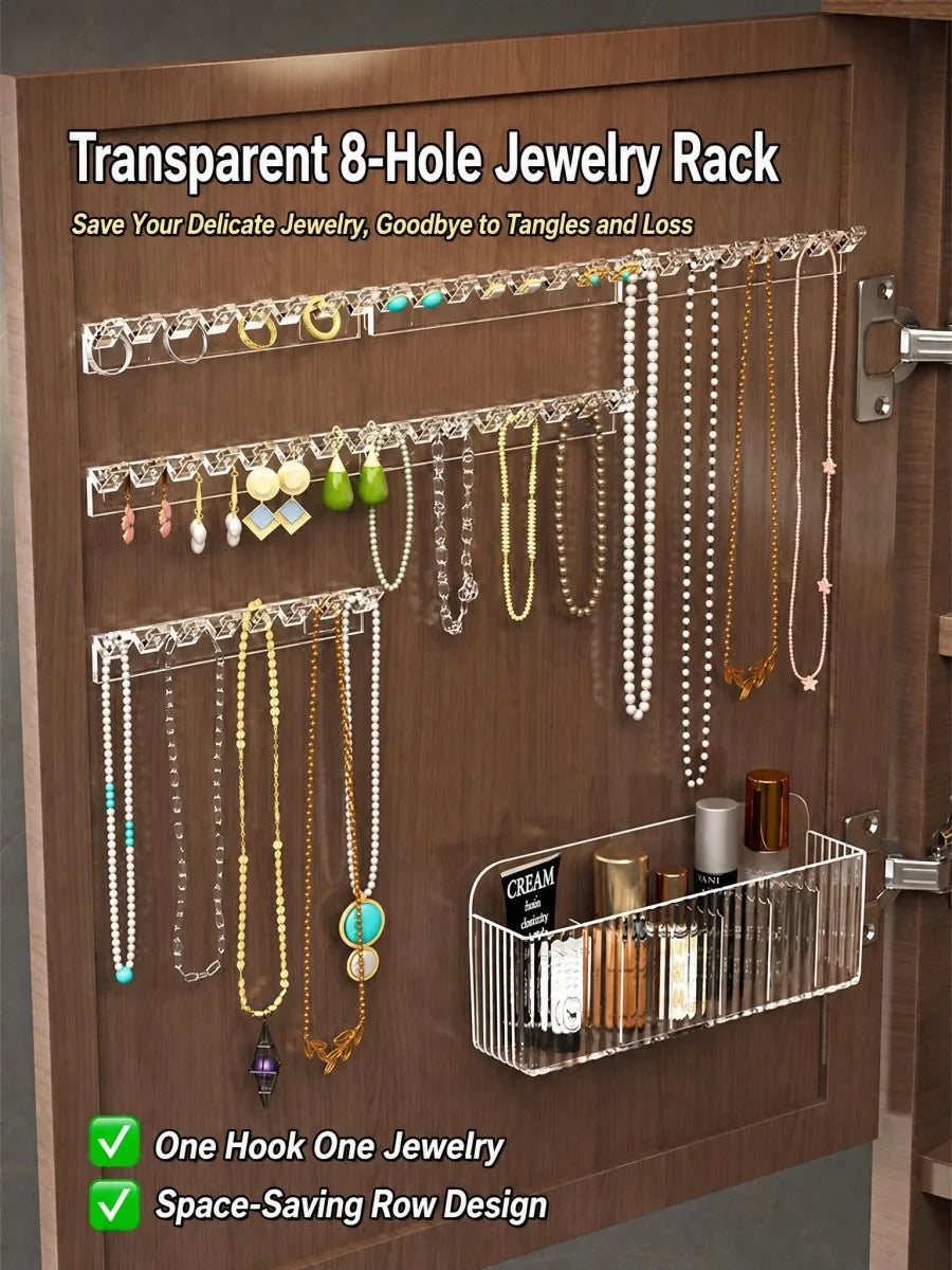 présentoir bijoux transparent adhésif moderne crochets rangement mur bagues boucles d'oreilles colliers