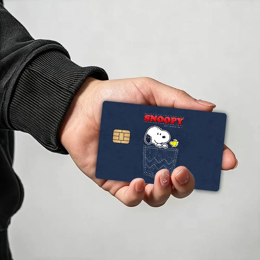 autocollant carte credit snoopy happy holidays bleu marine moderne