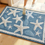 tapis sol salle bain océan bleu étoiles mer coquillages bordure dentelée non glissant moderne