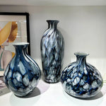 vase moderne verre émaillé bleu marbré pot fleurs décoration maison opaque