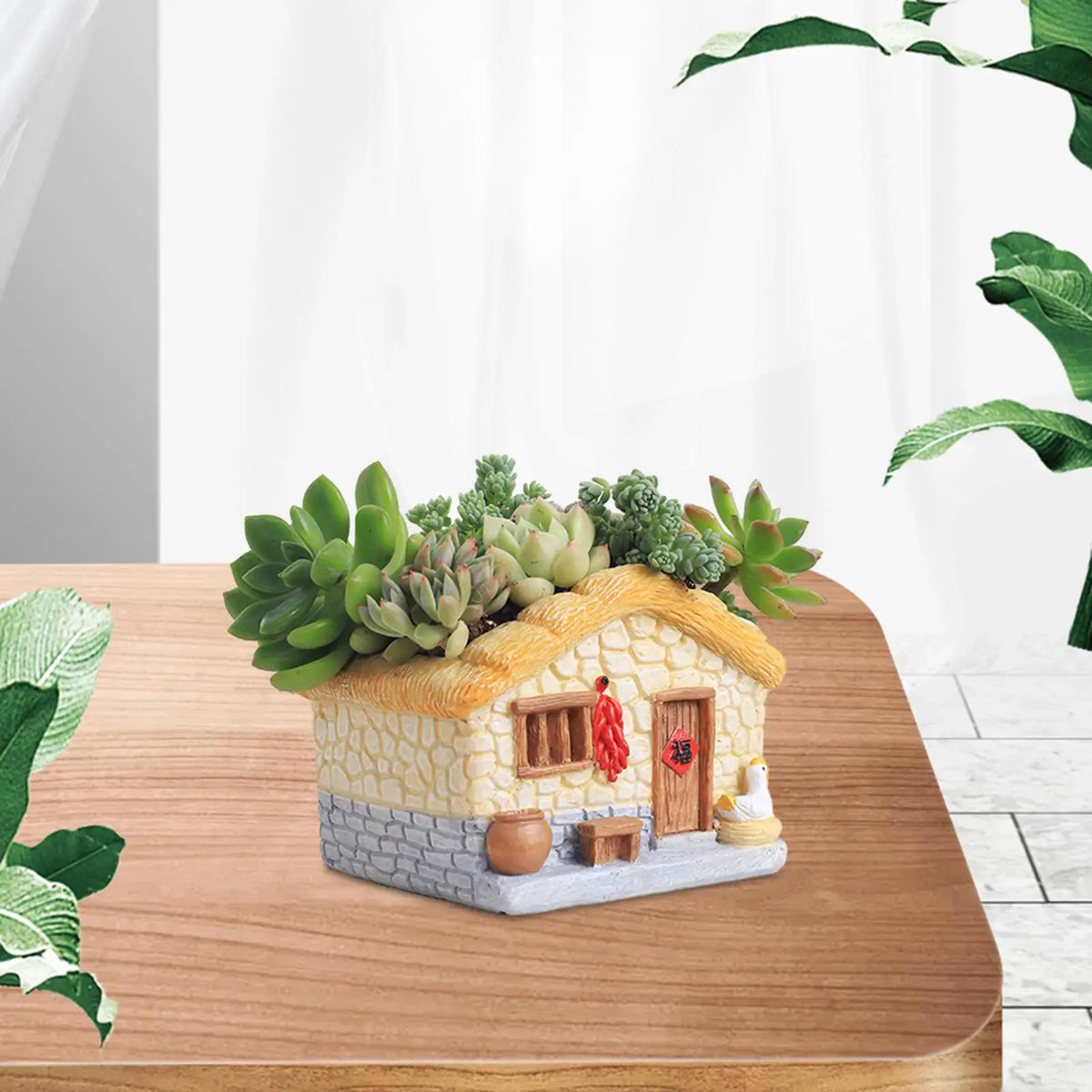 pots plantes résine imitation pierre succulentes figurine coq décoration maisonnette rustique miniature