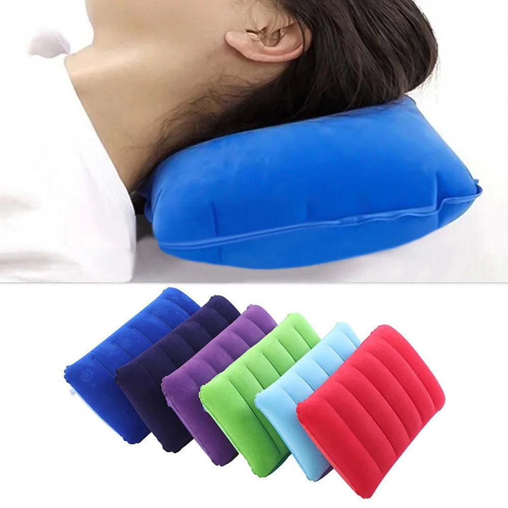 coussin gonflable voyage bleu rouge gris confortable portable valve gonflage