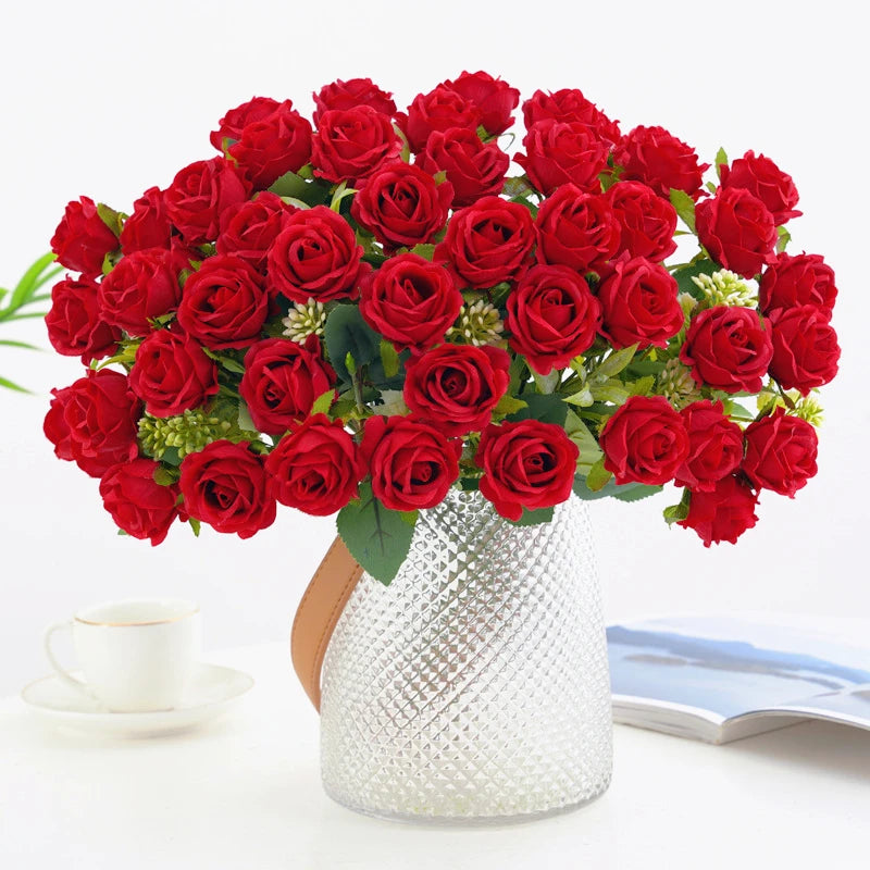 bouquet fleurs artificielles soie rouge blanc décoration mariage intérieur moderne naturel texture réaliste