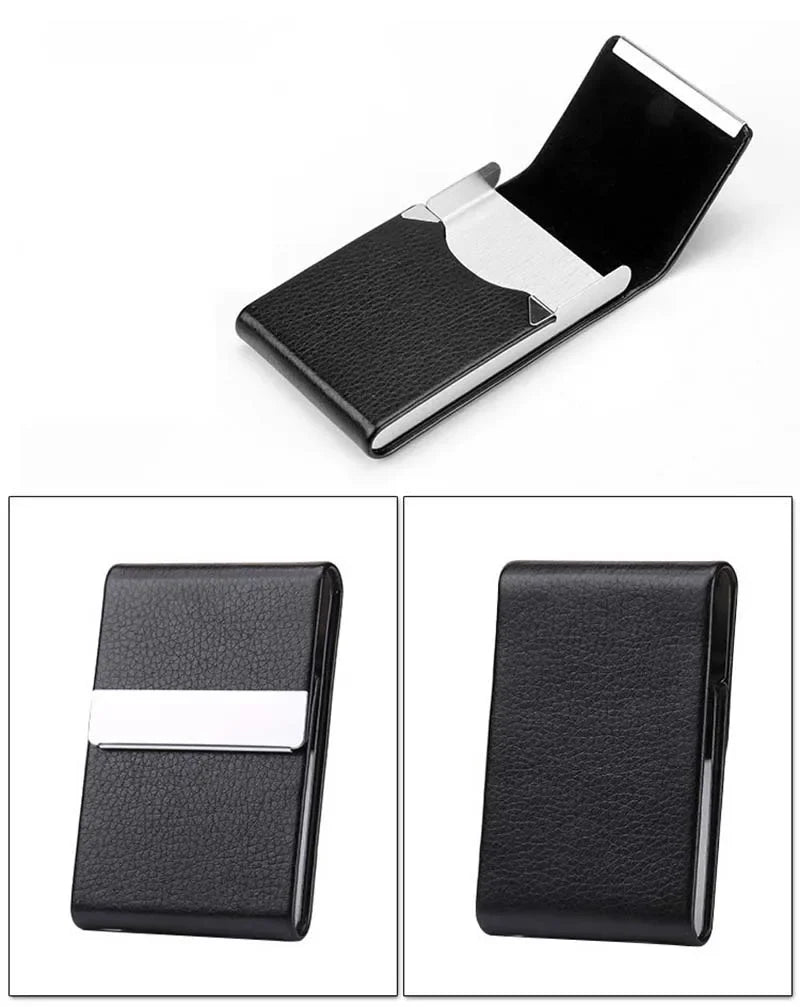 porte cartes simili cuir grainé gris métallisé clips métalliques classique opacité fumeur accessoire tabac