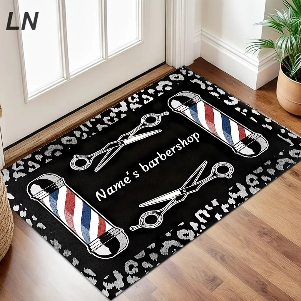 tapis moderne antidérapant salon entrée noir blanc rouge bleu motifs coiffure bienvenue