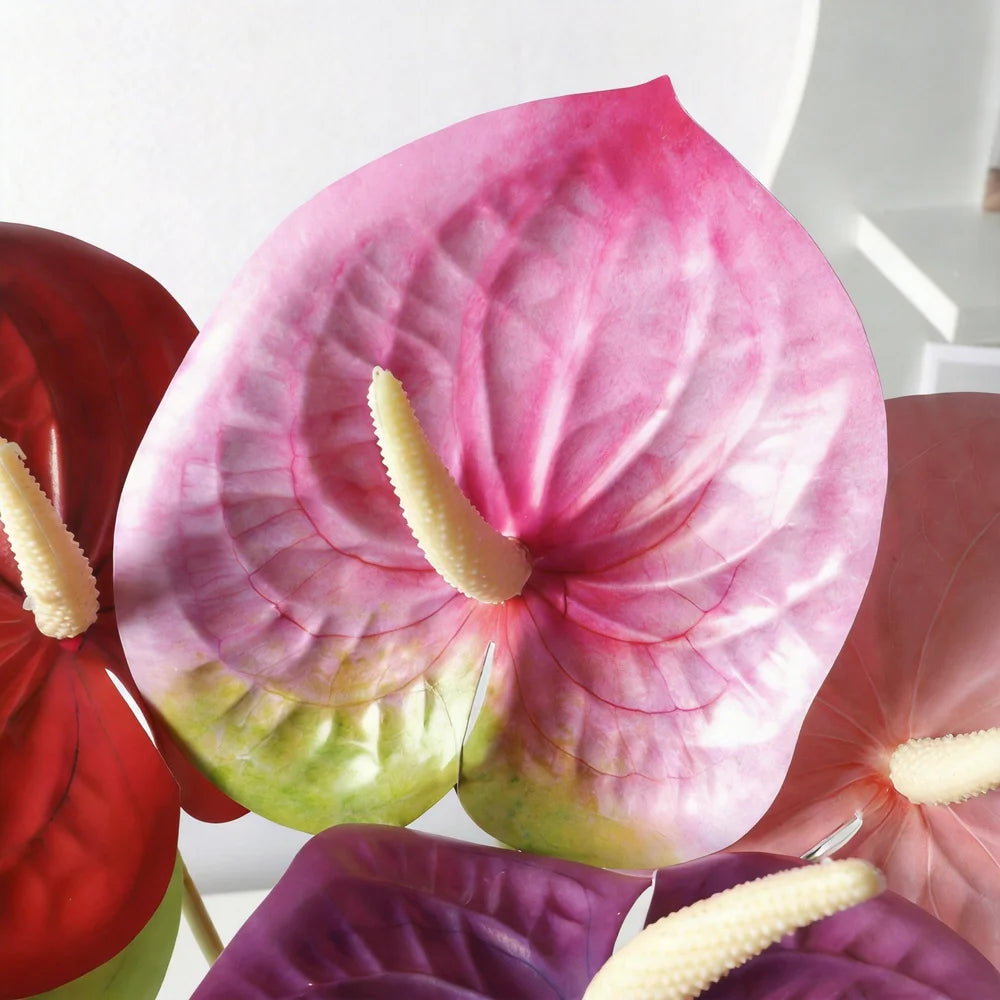 fleurs artificielles anthurium rouge vert moderne decoration intérieure mariage anniversaire festive tringle