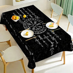 nappe table moderne noire runes symboles geometriques reutilisable polyeste rectangle festives assises couverts graphique