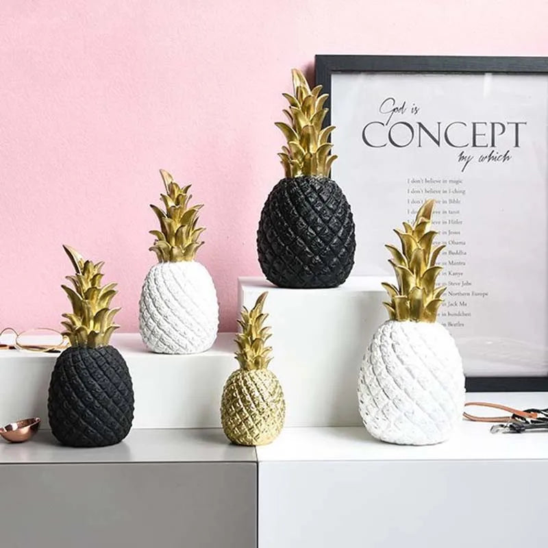 décoration moderne ananas résine noir blanc doré texture fruit chambre