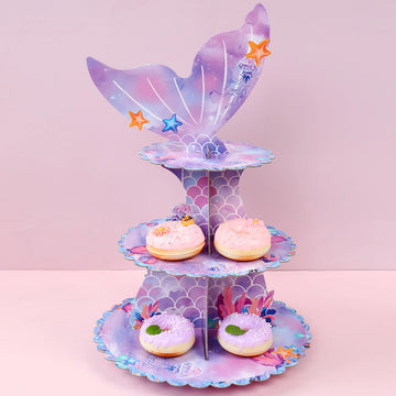 présentoir cupcakes queue sirène motifs marins coquillages algues anniversaire enfant mariage festive violet rose