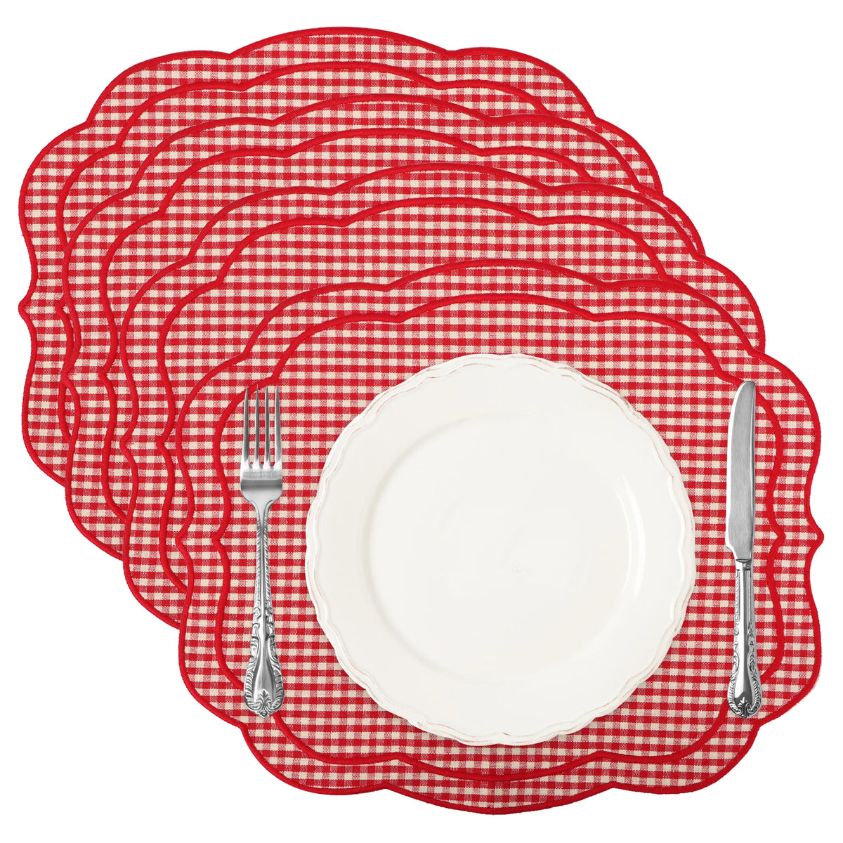 serviettes table rose vert beige scalloped bordure pointillé blanc opaques classiques table manger