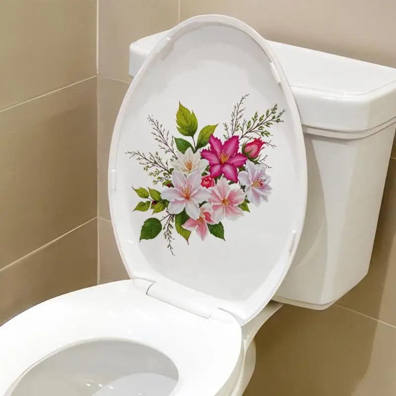 stickers decoratifs toilette fleurs tournesols papillons feuilles adhésifs salle bain jaune vert rose bleu