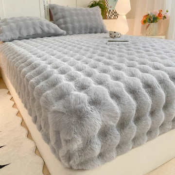 housse matelas peluche gris clair texture ondulée douce confortable adultes fixation housse coussin
